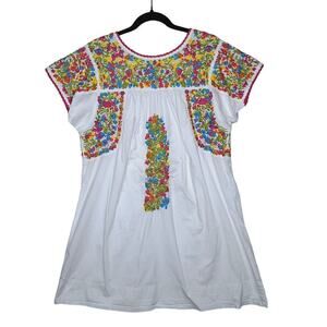 Sister Mary "Mary" Dress Small Heavily Embroidered Short Sleeve Tunic White Boho